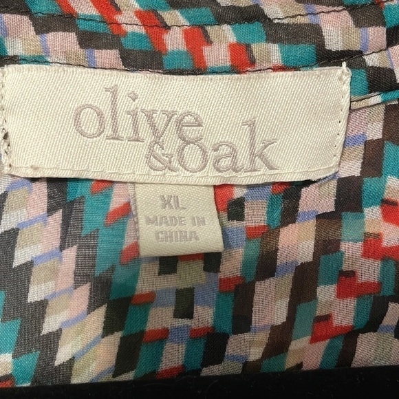 Olive & Oak Women’s Tunic Red & Green Sheer Geometric Contemporary Bohemian - Picture 7 of 12